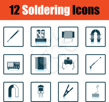Set of twelve soldering  icons. Shadow reflection design. Vector illustration.
