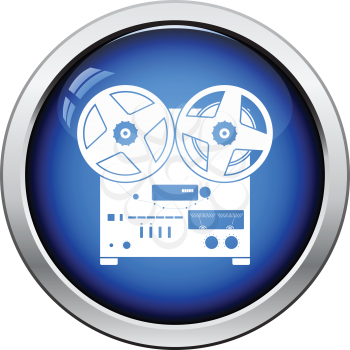 Reel tape recorder icon. Glossy button design. Vector illustration.