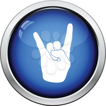 Rock hand icon. Glossy button design. Vector illustration.