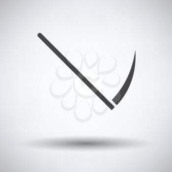 Scythe icon on gray background with round shadow. Vector illustration.
