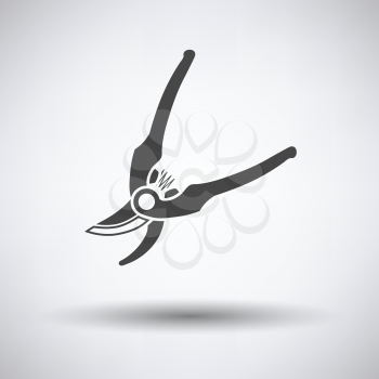 Garden scissors icon on gray background with round shadow. Vector illustration.
