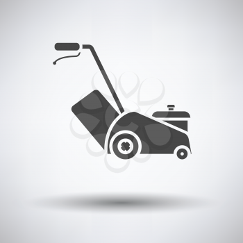Lawn mower icon on gray background with round shadow. Vector illustration.