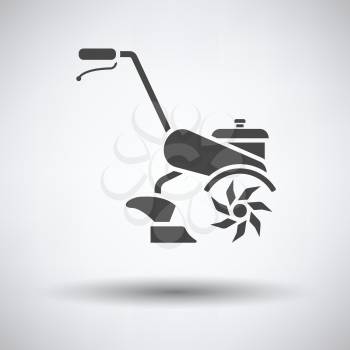 Garden tiller icon on gray background with round shadow. Vector illustration.