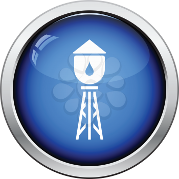 Water tower icon. Glossy button design. Vector illustration.