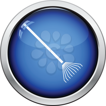 Rake icon. Glossy button design. Vector illustration.