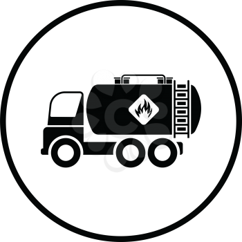 Oil truck icon. Thin circle design. Vector illustration.