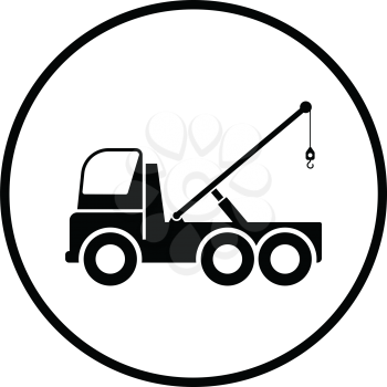 Car towing truck icon. Thin circle design. Vector illustration.