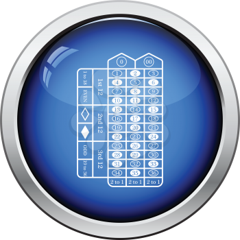 Roulette table icon. Glossy button design. Vector illustration.