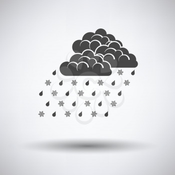 Rain with snow icon on gray background with round shadow. Vector illustration.