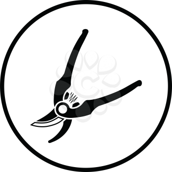 Garden scissors icon. Thin circle design. Vector illustration.