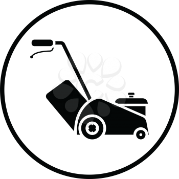 Lawn mower icon. Thin circle design. Vector illustration.