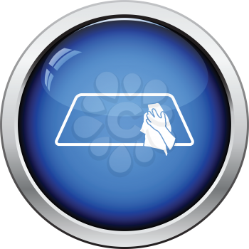 Wipe car window icon. Glossy button design. Vector illustration.