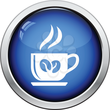 Coffee cup icon. Glossy button design. Vector illustration.