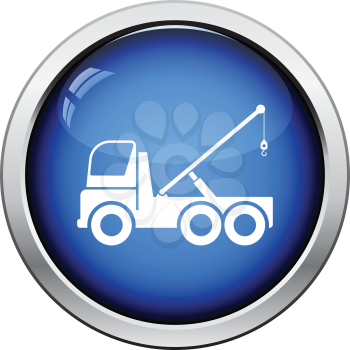 Car towing truck icon. Glossy button design. Vector illustration.
