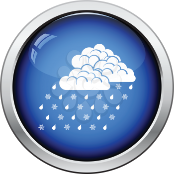 Rain with snow icon. Glossy button design. Vector illustration.
