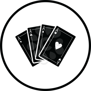 Set of four card icons. Thin circle design. Vector illustration.