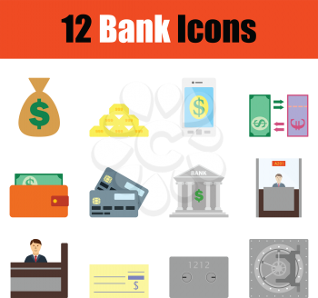 Bank icon set. Color flat design. Vector illustration.