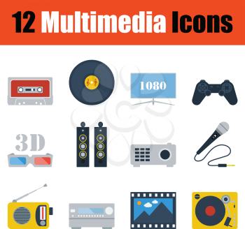 Multimedia  icon set. Color flat design. Vector illustration.