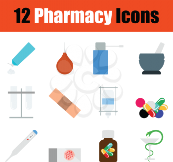 Pharmacy icon set. Color flat design. Vector illustration.