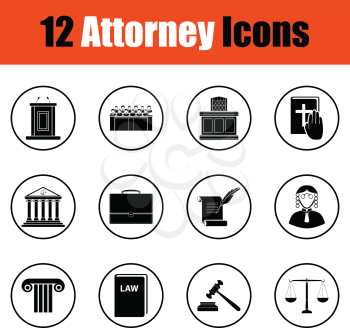 Set of attorney icons.  Thin circle design. Vector illustration.