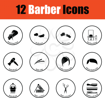 Barber icon set.  Thin circle design. Vector illustration.