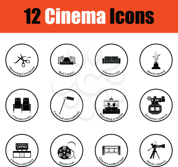 Set of cinema icons.  Thin circle design. Vector illustration.