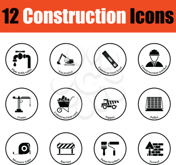 Construction icon set.  Thin circle design. Vector illustration.
