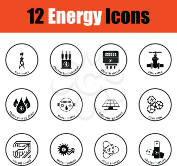 Energy icon set.  Thin circle design. Vector illustration.