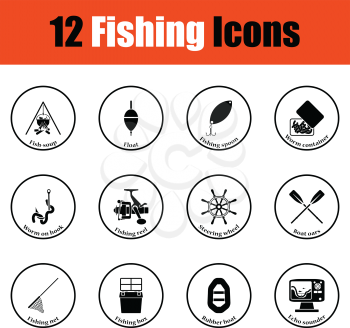 Fishing icon set.  Thin circle design. Vector illustration.