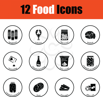 Set of food icons.  Thin circle design. Vector illustration.