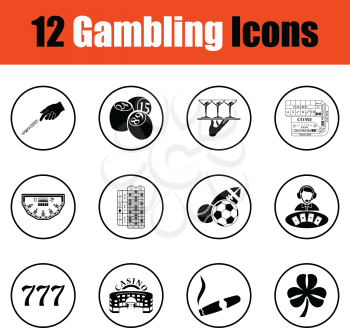 Gambling icon set.  Thin circle design. Vector illustration.