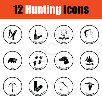 Hunting icon set.  Thin circle design. Vector illustration.