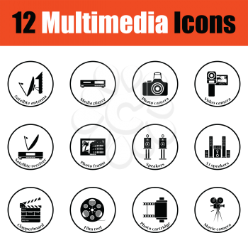 Set of multimedia icons.  Thin circle design. Vector illustration.