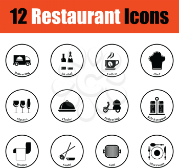 Restaurant icon set.  Thin circle design. Vector illustration.