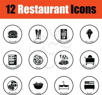 Restaurant icon set.  Thin circle design. Vector illustration.