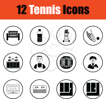Tennis icon set.  Thin circle design. Vector illustration.