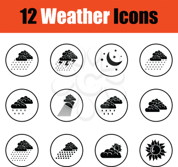 Set of weather icons.  Thin circle design. Vector illustration.