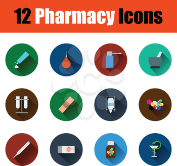 Set of twelve pharmacy icons. Vector illustration.