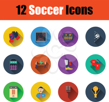Set of twelve soccer icon in ui colors. Vector illustration.
