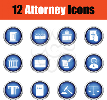 Set of attorney  icons.   Glossy button design. Vector illustration.