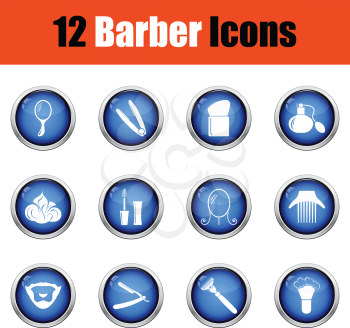 Barber icon set.  Glossy button design. Vector illustration.