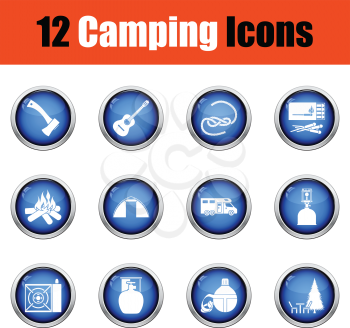 Camping icon set.  Glossy button design. Vector illustration.