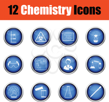 Chemistry icon set.  Glossy button design. Vector illustration.