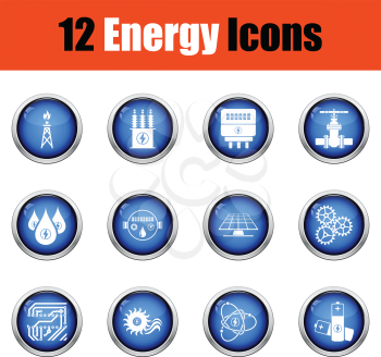 Energy icon set.  Glossy button design. Vector illustration.