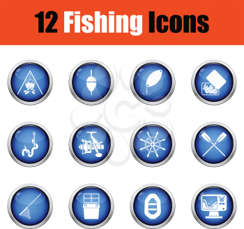Fishing icon set.  Glossy button design. Vector illustration.