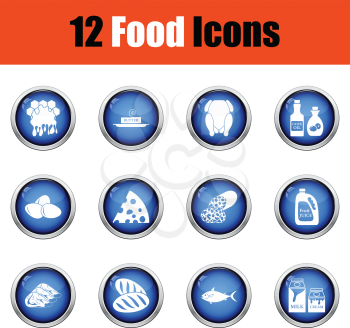 Set of food icons.  Glossy button design. Vector illustration.