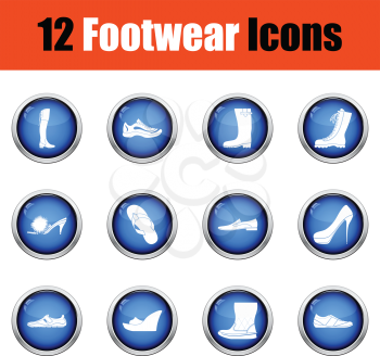 Set of footwear icons.  Glossy button design. Vector illustration.