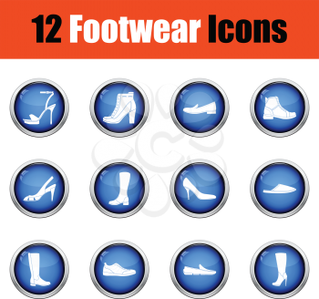 Set of footwear icons.  Glossy button design. Vector illustration.