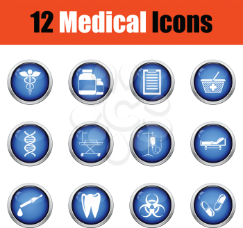 Medical icon set.  Glossy button design. Vector illustration.