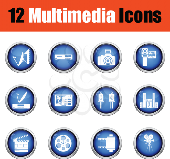 Set of multimedia icons.  Glossy button design. Vector illustration.